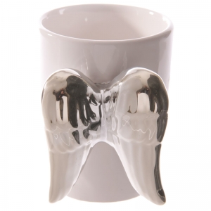 Taza Blanca Cerámica con Alas Plateadas