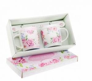Set 2 tazas flores con cucharillas