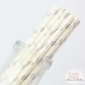 Pajitas de papel blancas con lunares plata