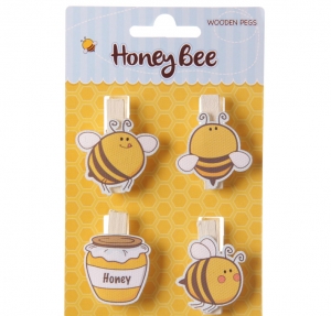Set 4 pinzas de madera abejas